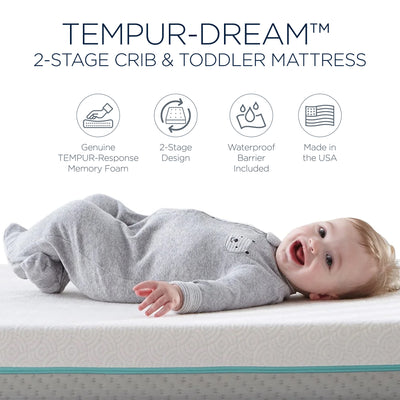 Tempur-Pedic Tempur-Dream 2-Stage Waterproof Baby Crib Mattress, (Open Box)