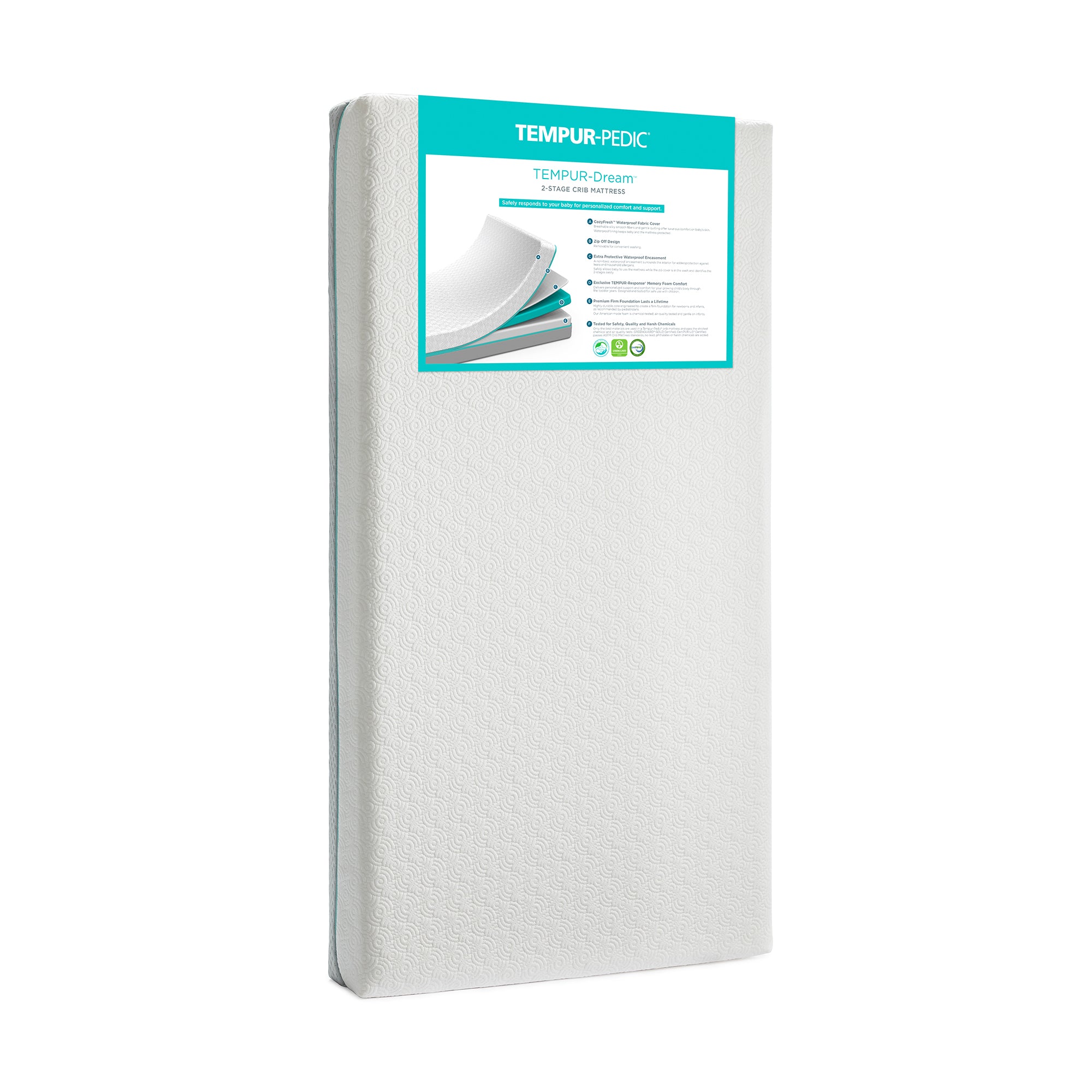Tempur-Pedic Tempur-Dream 2-Stage Waterproof Baby Crib Mattress, 52 x 28 Inches