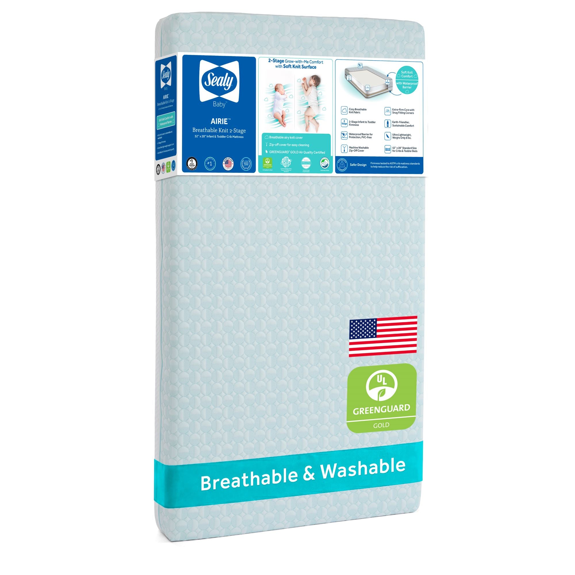 Sealy Baby 2 Stage Infant Crib Mattress Plus Toddler Bed Fit, Firm Rest, Airie