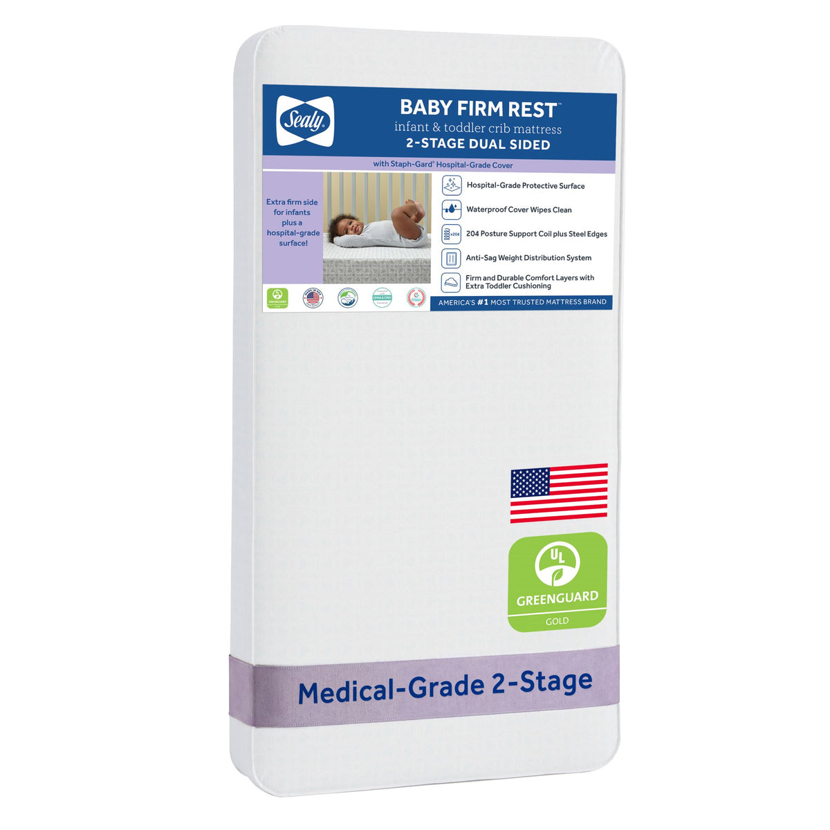 Sealy Baby 2 Stage Infant Crib Mattress Plus Toddler Bed Fit, Firm Rest, Aqua - VMInnovations