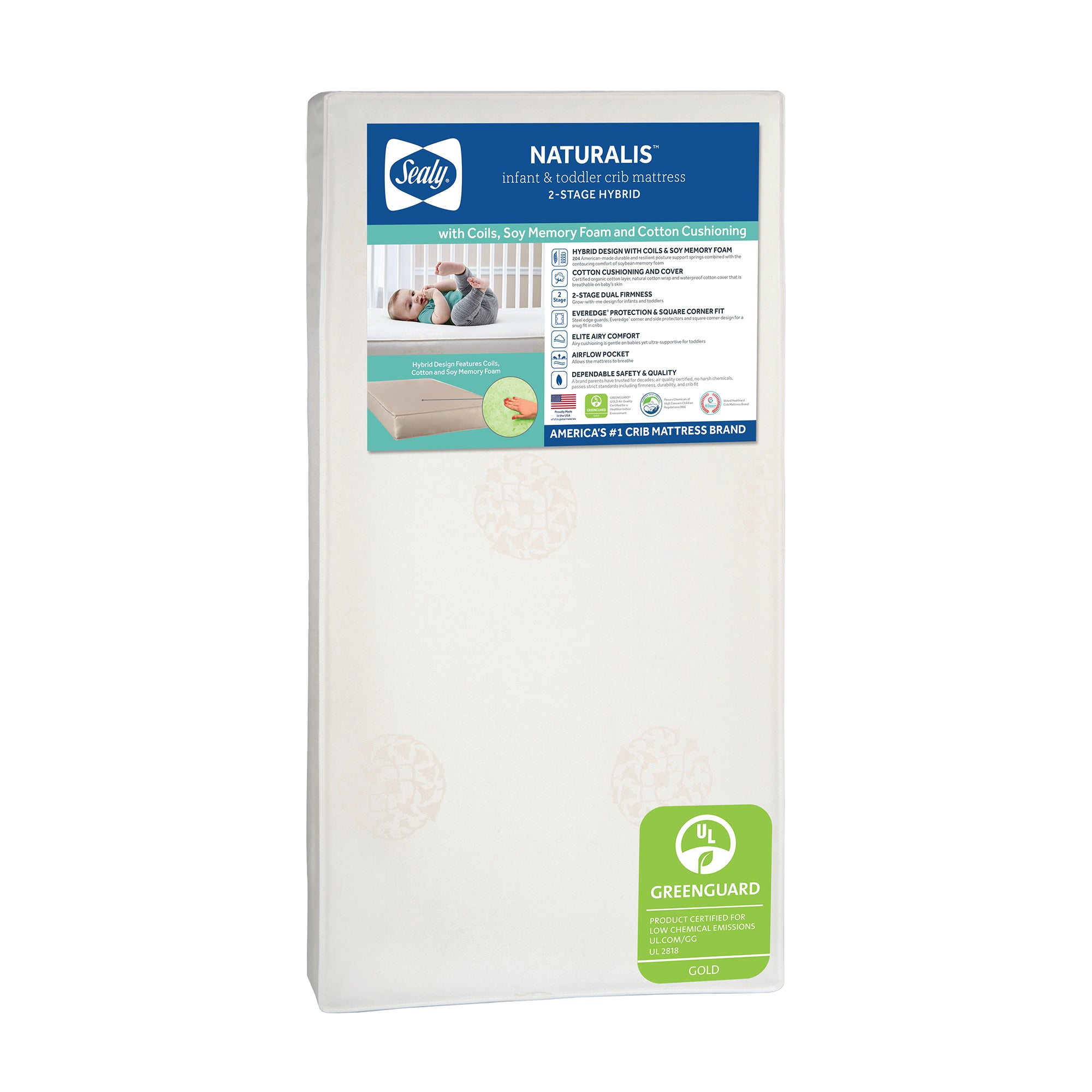 Sealy Baby 2 Stage Hybrid Infant Crib Mattress Plus Toddler Bed Fit, (Open Box)