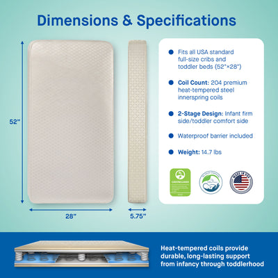 Sealy Baby 2 Stage Infant Crib Mattress Plus Toddler Bed Fit, (Open Box)