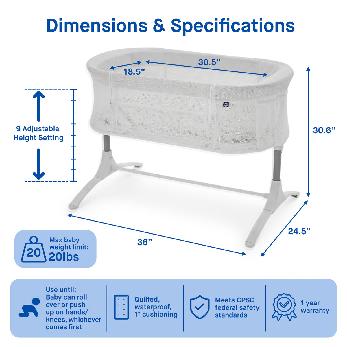Sealy Baby Airy Dreams 2/1 Bedside Bassinet Sleeper W Breathable Mesh (Open Box)