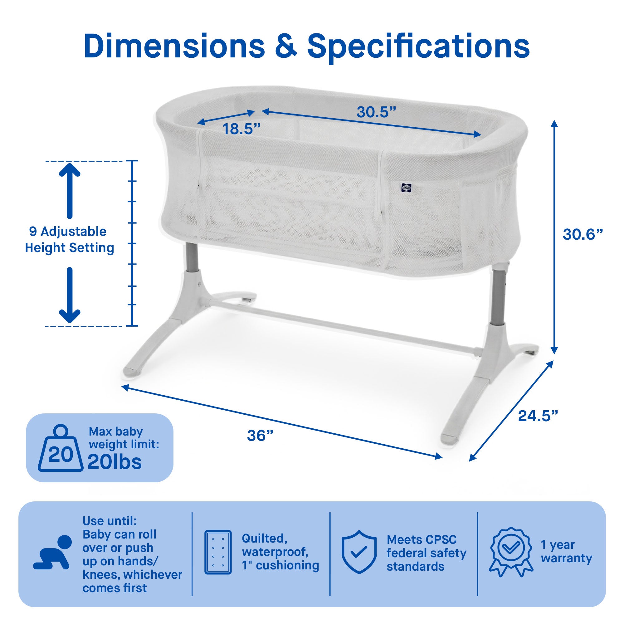 Sealy Baby Airy Dreams 2/1 Bedside Bassinet Sleeper W Breathable Mesh (Open Box)