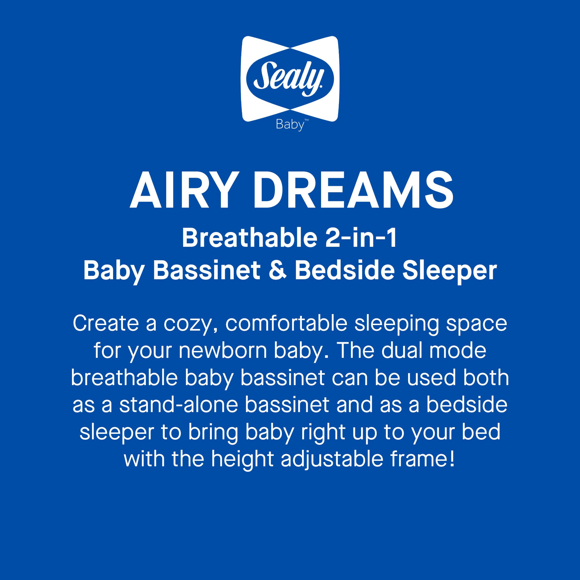 Sealy Baby Airy Dreams 2/1 Bedside Bassinet Sleeper W Breathable Mesh (Open Box)