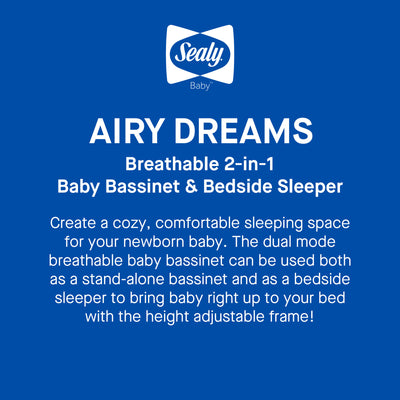Sealy Baby Airy Dreams 2/1 Bedside Bassinet Sleeper W Breathable Mesh (Open Box)