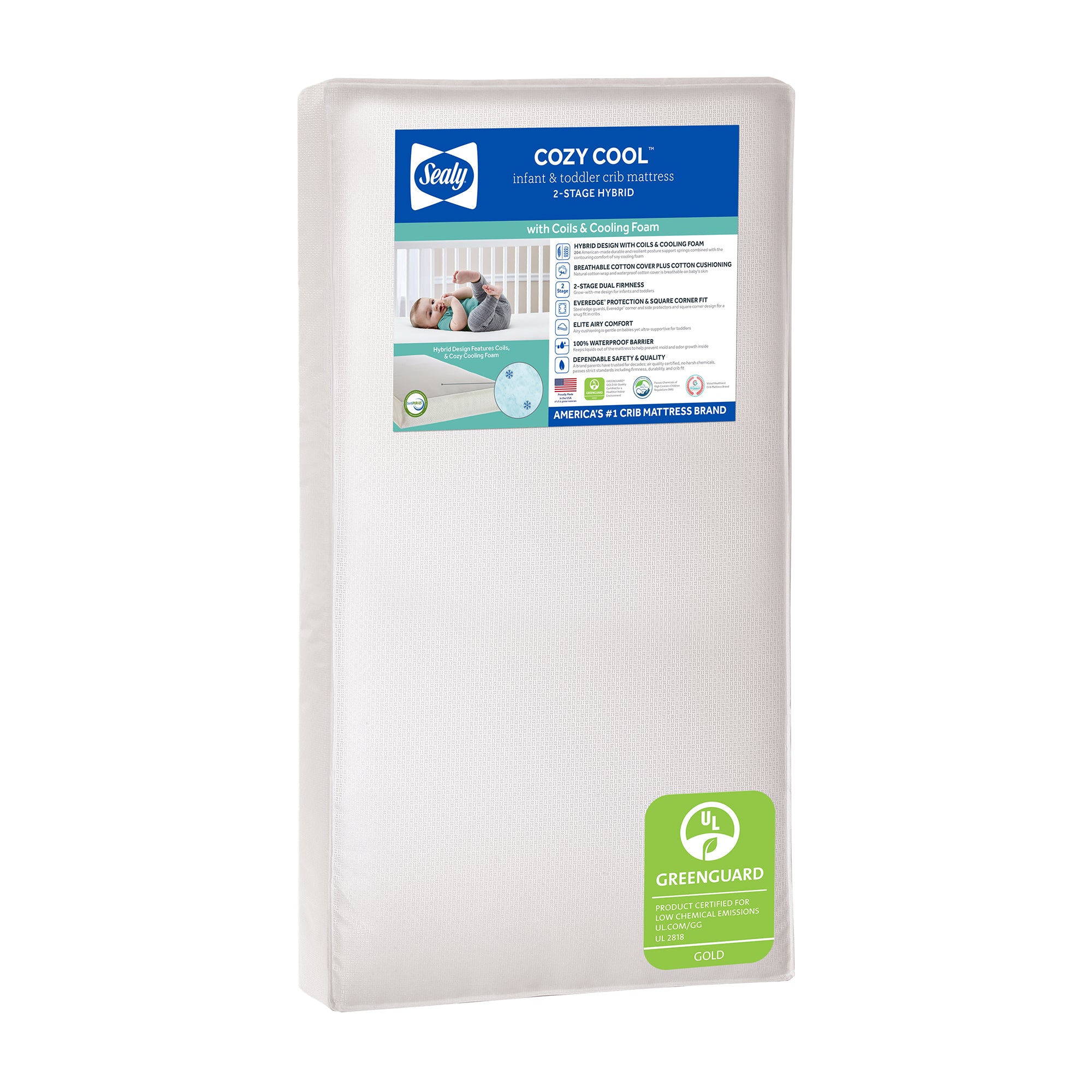 Sealy Baby 2 Stage Infant Crib Hybrid Mattress Plus Toddler Bed Fit, (Open Box) - VMInnovations