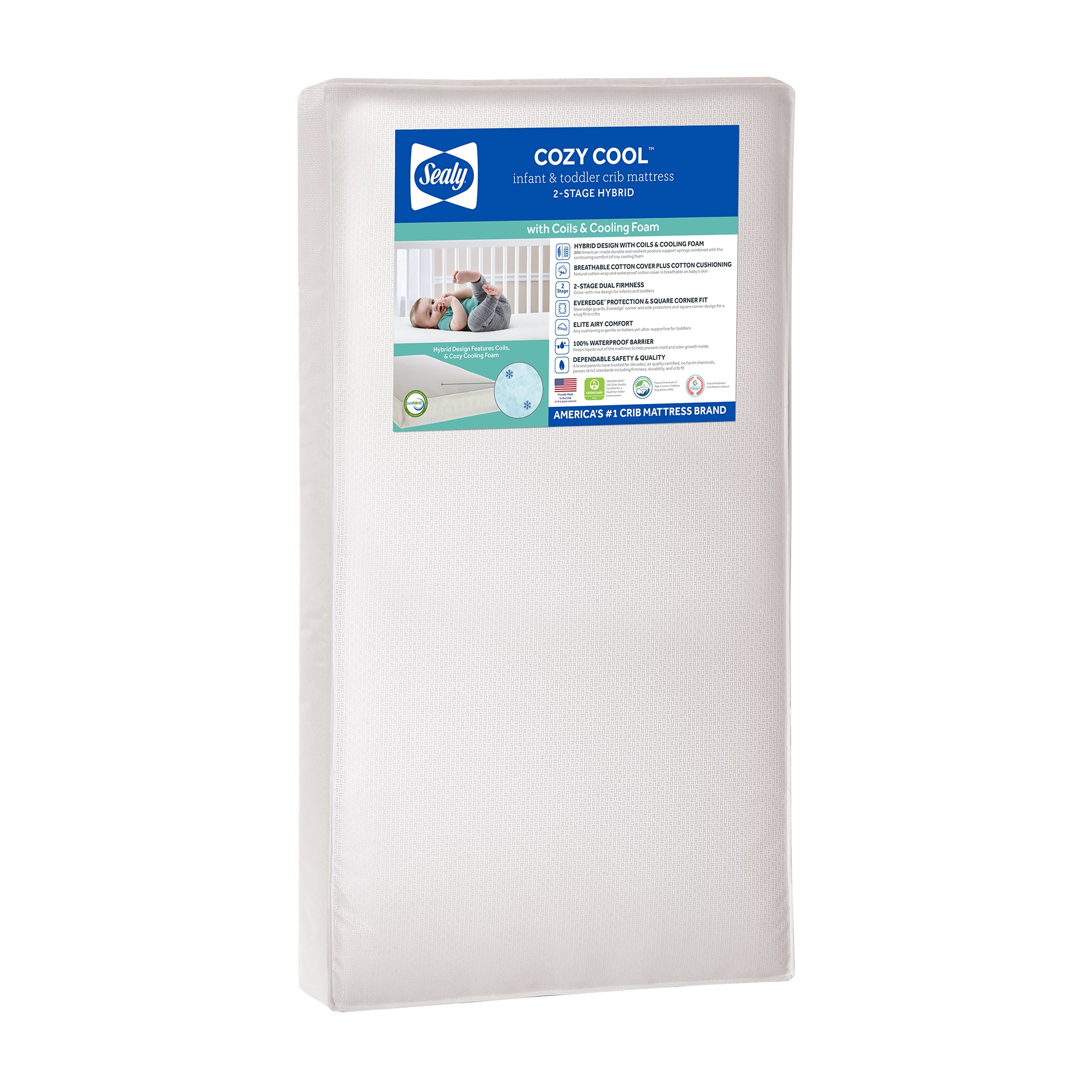 Sealy Baby 2 Stage Infant Crib Hybrid Mattress Plus Toddler Bed Fit, (Open Box) - VMInnovations