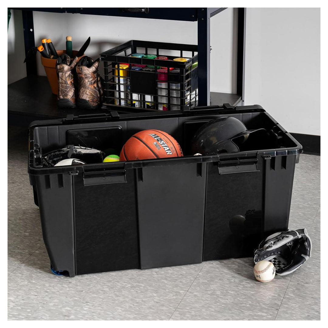 IRIS USA 32 Gallon Heavy Duty Rolling Storage Bins with Lids, Black, 2 Pack - VMInnovations