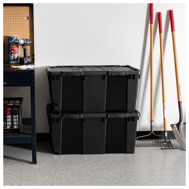 IRIS USA 32 Gallon Heavy Duty Rolling Storage Bins with Lids, Black, 2 Pack - VMInnovations