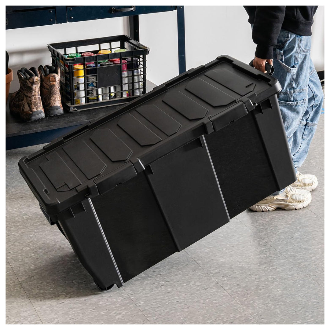 IRIS USA 32 Gallon Heavy Duty Rolling Storage Bins with Lids, Black, 2 Pack - VMInnovations