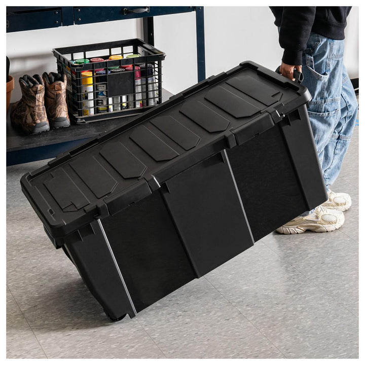 IRIS USA 32 Gallon Heavy Duty Rolling Storage Bins with Lids, Black, 2 Pack - VMInnovations