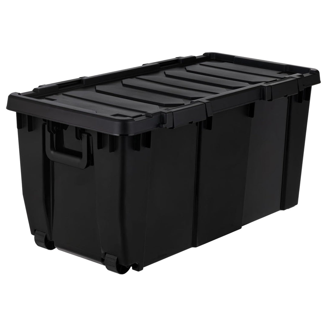 IRIS USA 32 Gallon Heavy Duty Rolling Storage Bins with Lids, Black, 2 Pack - VMInnovations