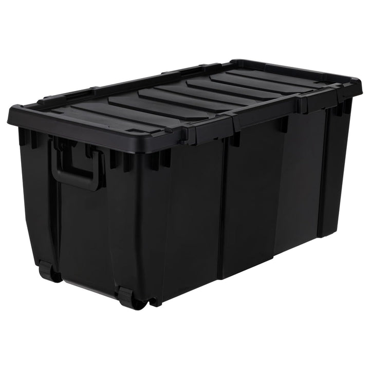 IRIS USA 32 Gallon Heavy Duty Rolling Storage Bins with Lids, Black, 2 Pack - VMInnovations