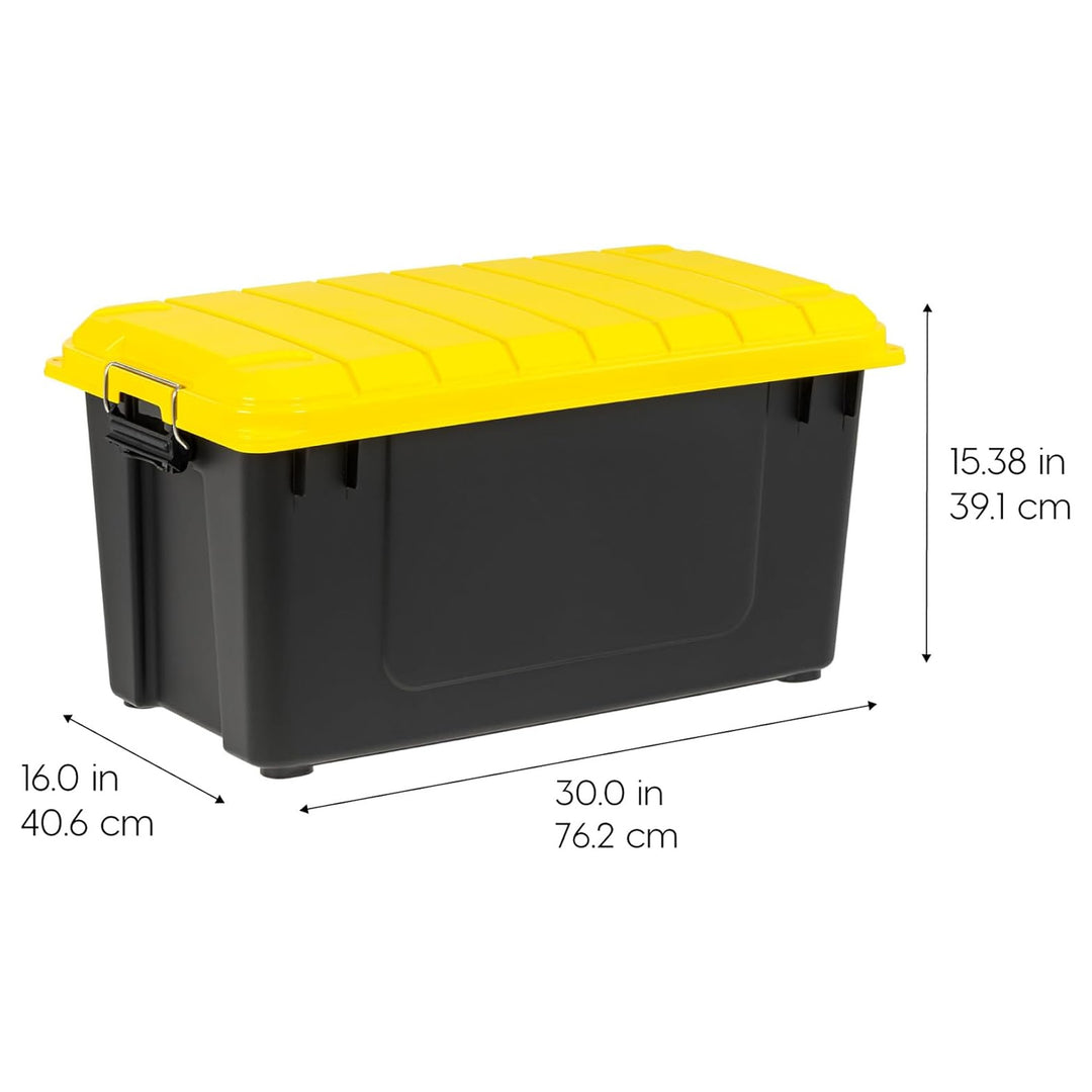 IRIS USA WeatherPro 21 Gal Plastic Storage Bins with Lids, Black/Yellow, 4 Pack - VMInnovations