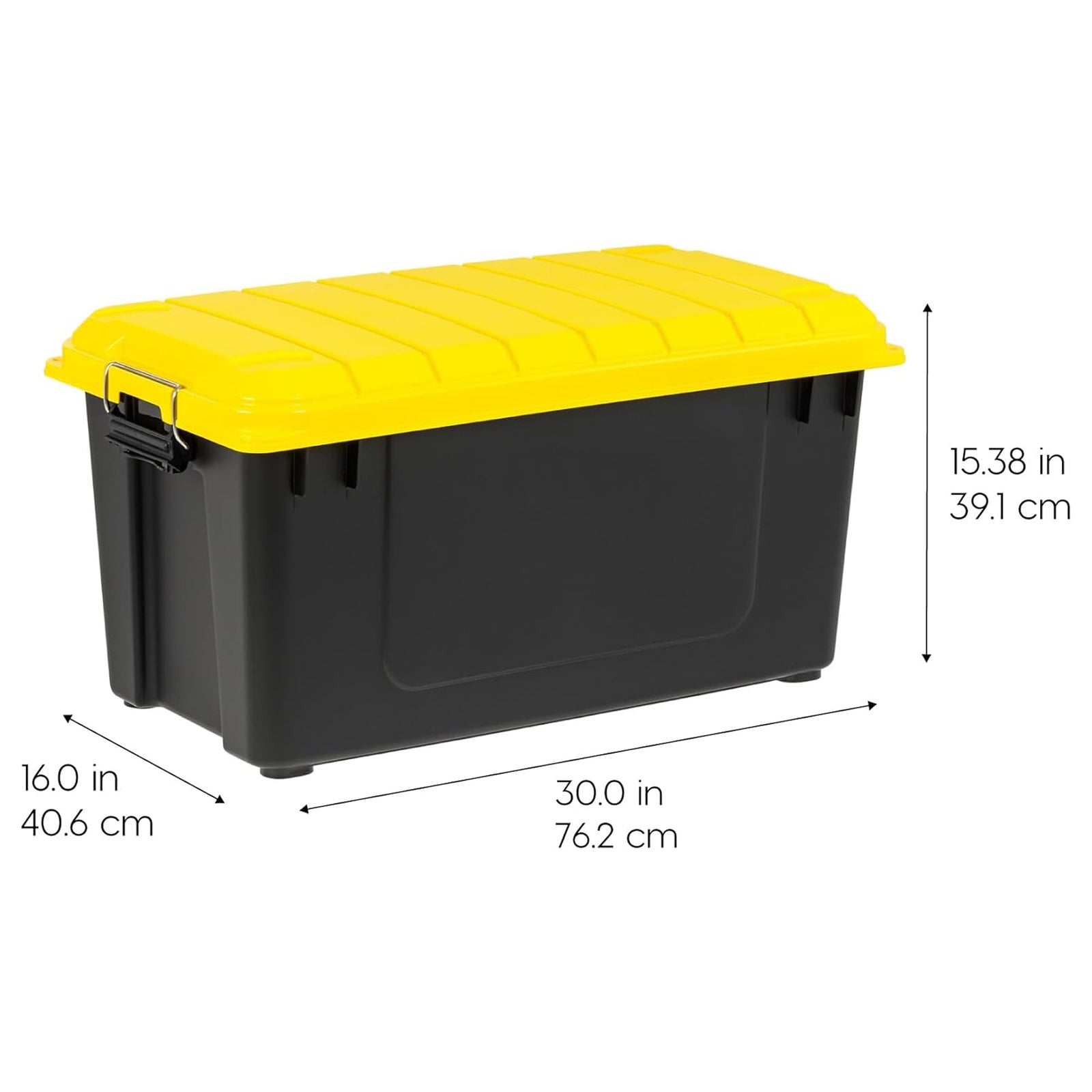 IRIS USA WeatherPro 21 Gal Plastic Storage Bins with Lids, Black/Yellow, 4 Pack - VMInnovations