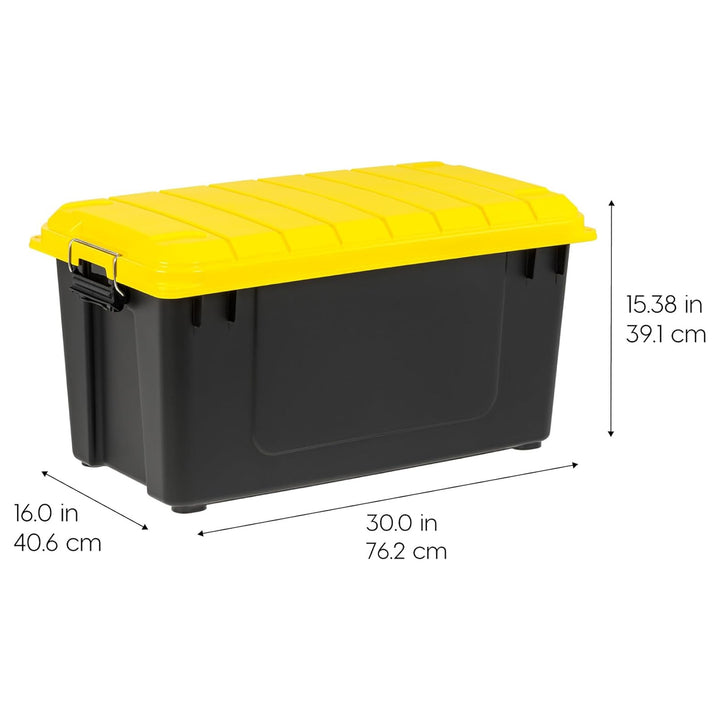 IRIS USA WeatherPro 21 Gal Plastic Storage Bins with Lids, Black/Yellow, 4 Pack - VMInnovations