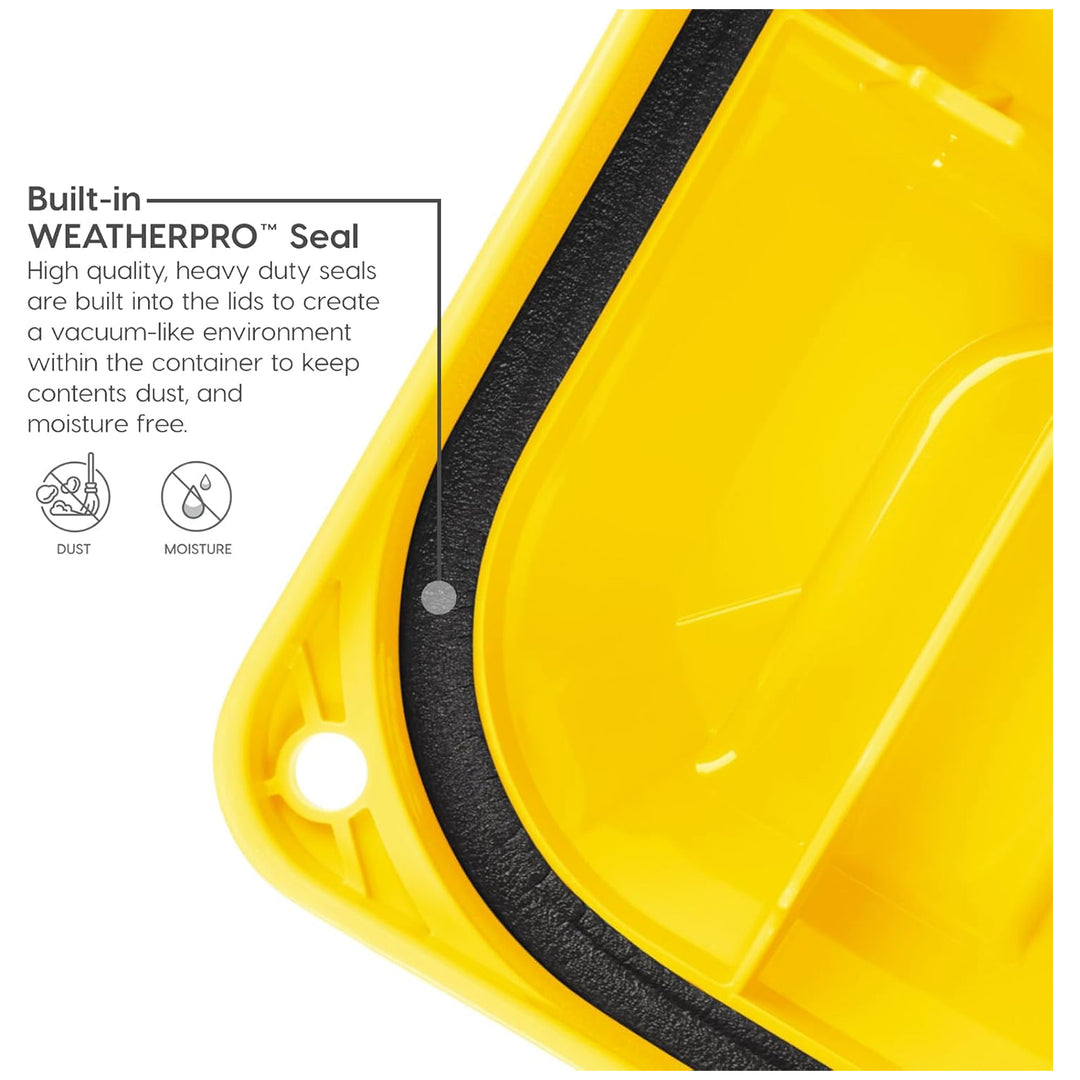 IRIS USA WeatherPro 21 Gal Plastic Storage Bins with Lids, Black/Yellow, 4 Pack - VMInnovations