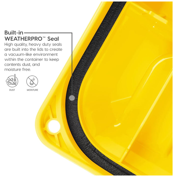 IRIS USA WeatherPro 21 Gal Plastic Storage Bins with Lids, Black/Yellow, 4 Pack - VMInnovations