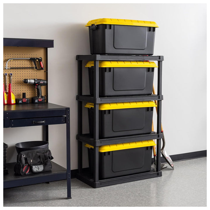 IRIS USA WeatherPro 21 Gal Plastic Storage Bins with Lids, Black/Yellow, 4 Pack - VMInnovations