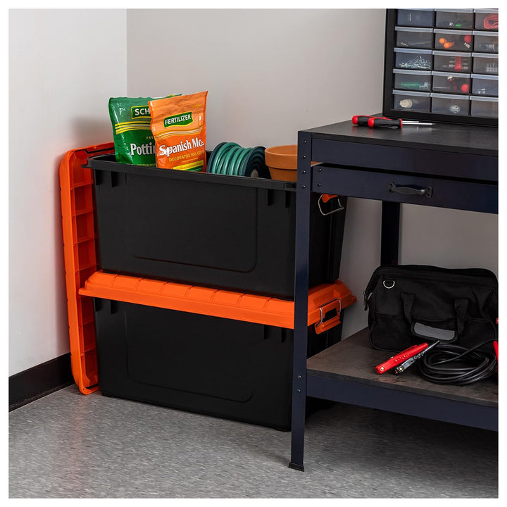 IRIS USA 21 Gal Store-It-All Plastic Storage Bins with Lids, Black/Orange, 3Pack - VMInnovations