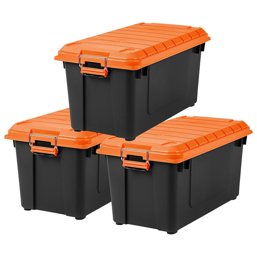 IRIS USA 21 Gal Store-It-All Plastic Storage Bins with Lids, Black/Orange, 3Pack - VMInnovations