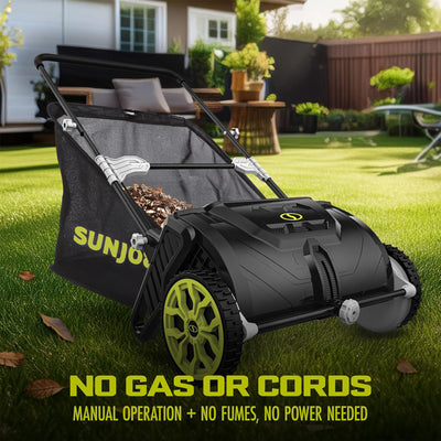 Sun Joe Manual Leaf Sweeper, Lightweight 21" Yard Lawn Tool with Collection Bag (Open Box)