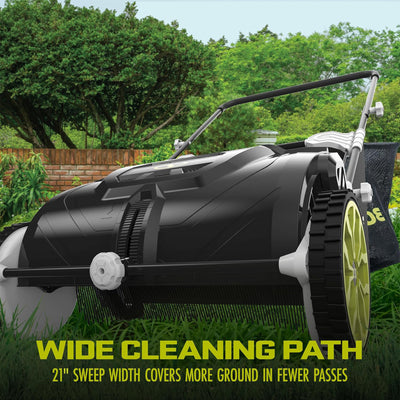 Sun Joe Manual Leaf Sweeper, Lightweight 21" Yard Lawn Tool with Collection Bag (Open Box)