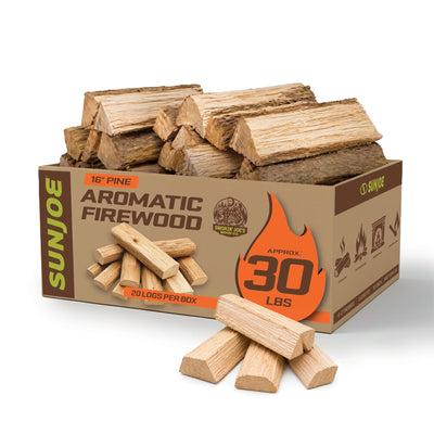 Sun Joe 16" Pine Aromatic Firewood, Natural Kiln-Dried for Fireplaces, 20 Logs