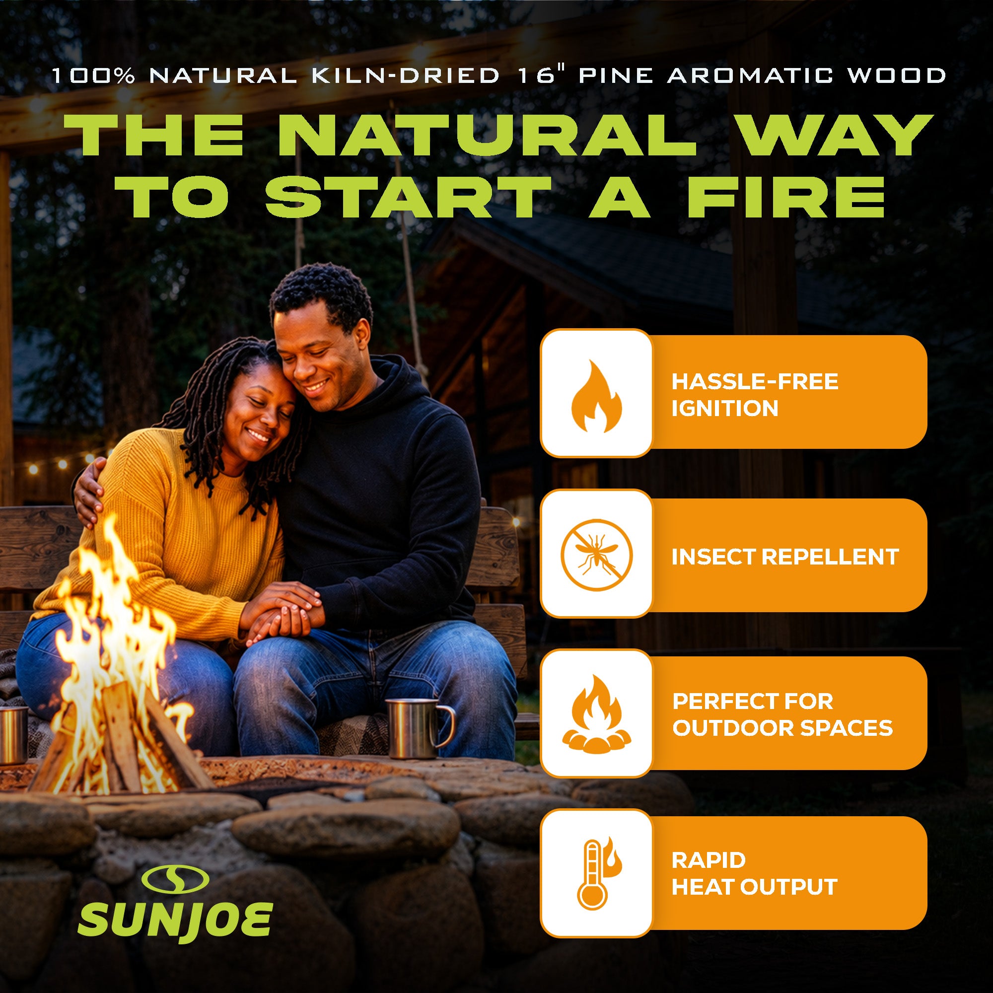 Sun Joe 16" Pine Aromatic Firewood, Natural Kiln-Dried for Fireplaces, 20 Logs - VMInnovations