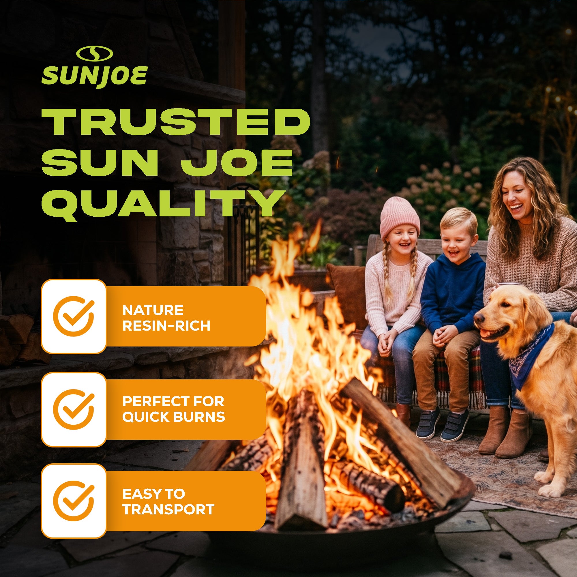 Sun Joe 16" Pine Aromatic Firewood, Natural Kiln-Dried for Fireplaces, 20 Logs - VMInnovations