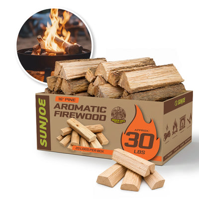 Sun Joe 16" Pine Aromatic Firewood, Natural Kiln-Dried for Fireplaces, 20 Logs
