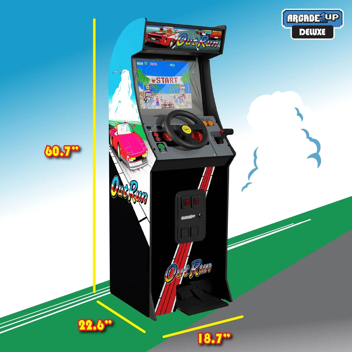 Arcade1Up Outrun Deluxe Arcade Machine with Steering Wheel, Gas and Brake Pedals