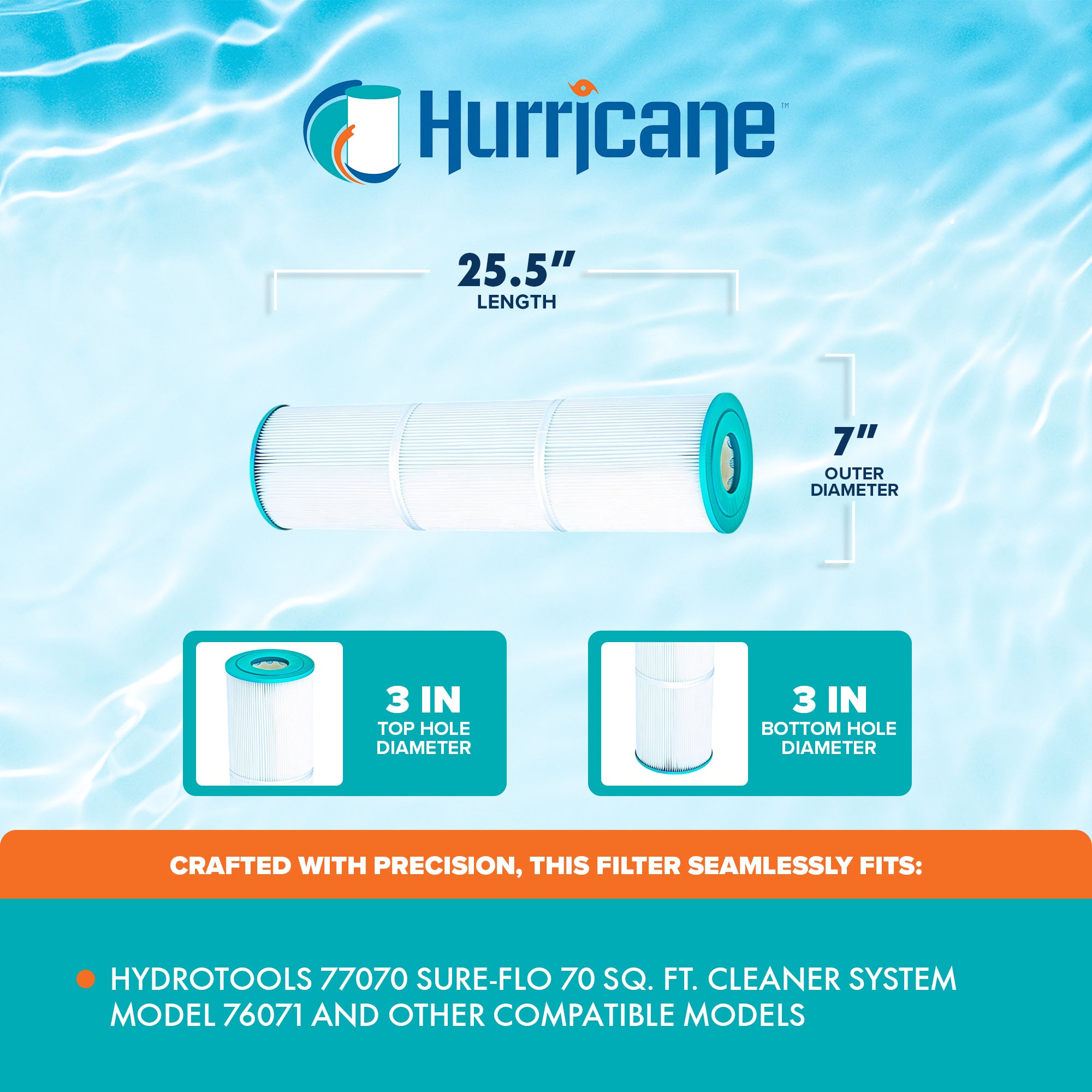 Hurricane HF-HT-70-01 Advanced Pool and Spa Filter Cartridge Replacement, White