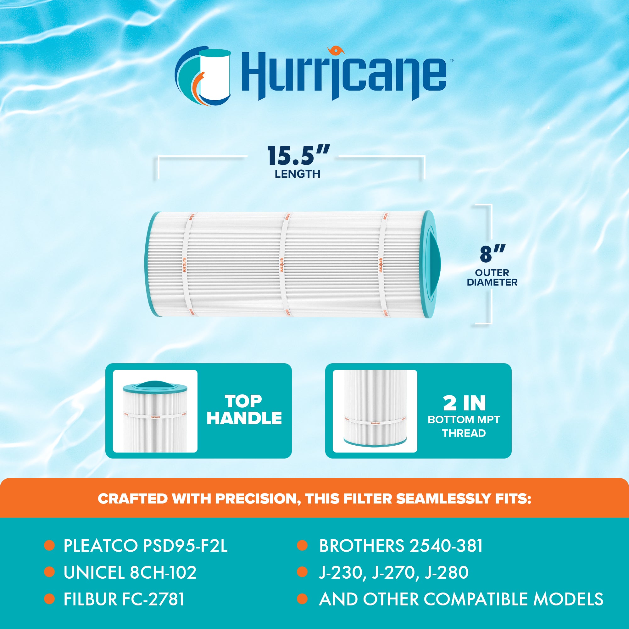 Hurricane HF8H102-01 Advanced Pool and Spa Filter Cartridge Replacement, White