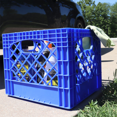 Mirapet Milk Crate, Stackable Plastic Storage with Handles, 16 Qt, Blue, 2 Pack (Open Box)