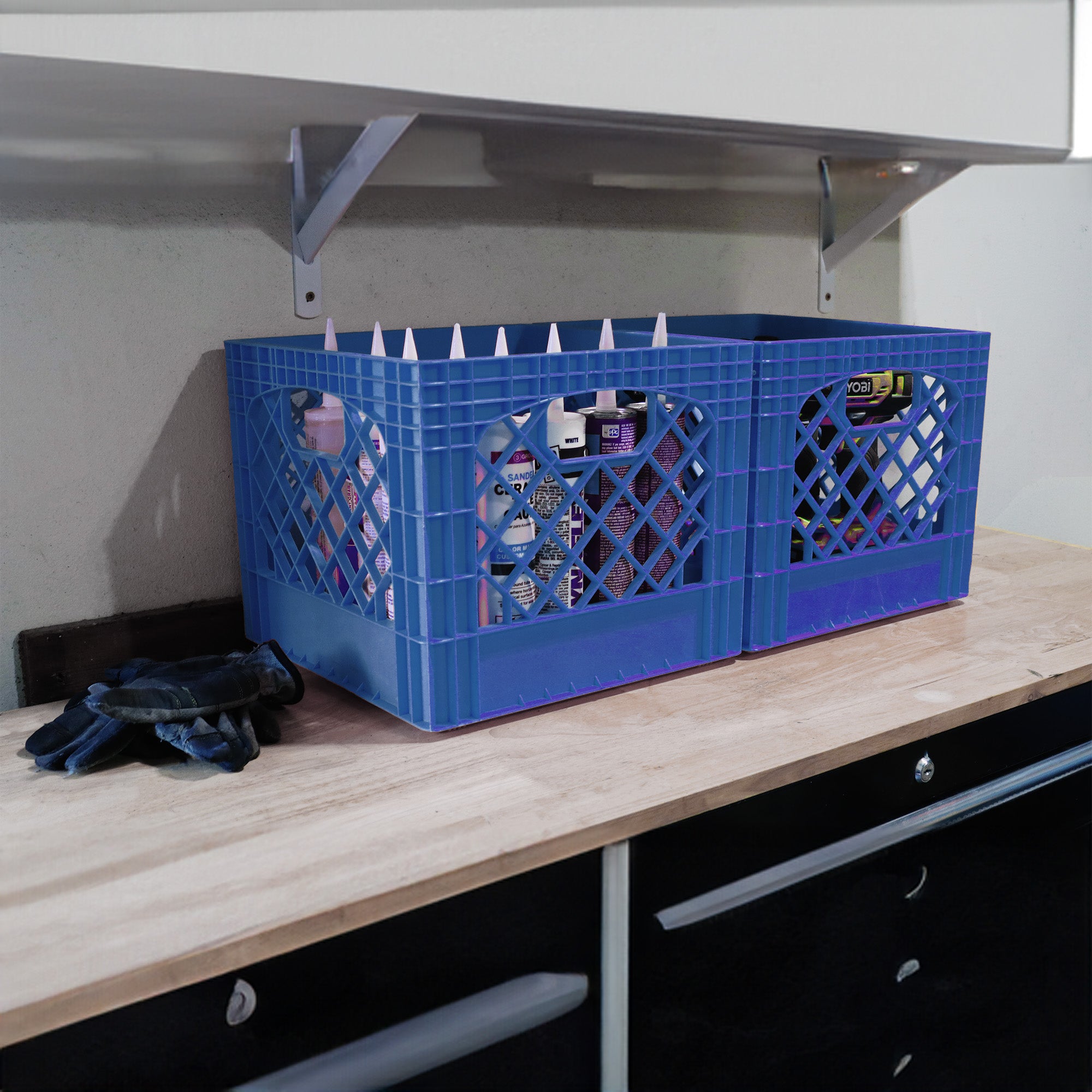 Mirapet Milk Crate, Stackable Plastic Storage with Handles, 16 Qt, Blue, 2 Pack (Open Box)