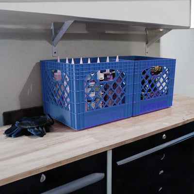 Mirapet Milk Crate, Stackable Plastic Storage with Handles, 16 Qt, Blue, 2 Pack (Open Box)