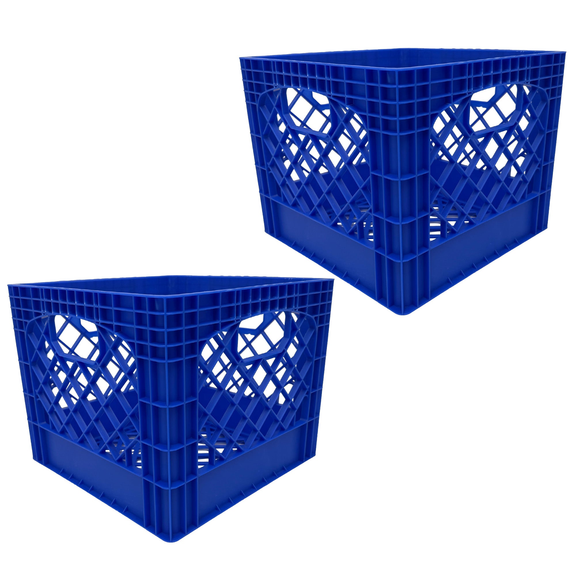 Mirapet Milk Crate, Stackable Plastic Storage with Handles, 16 Qt, Blue, 2 Pack (Open Box)
