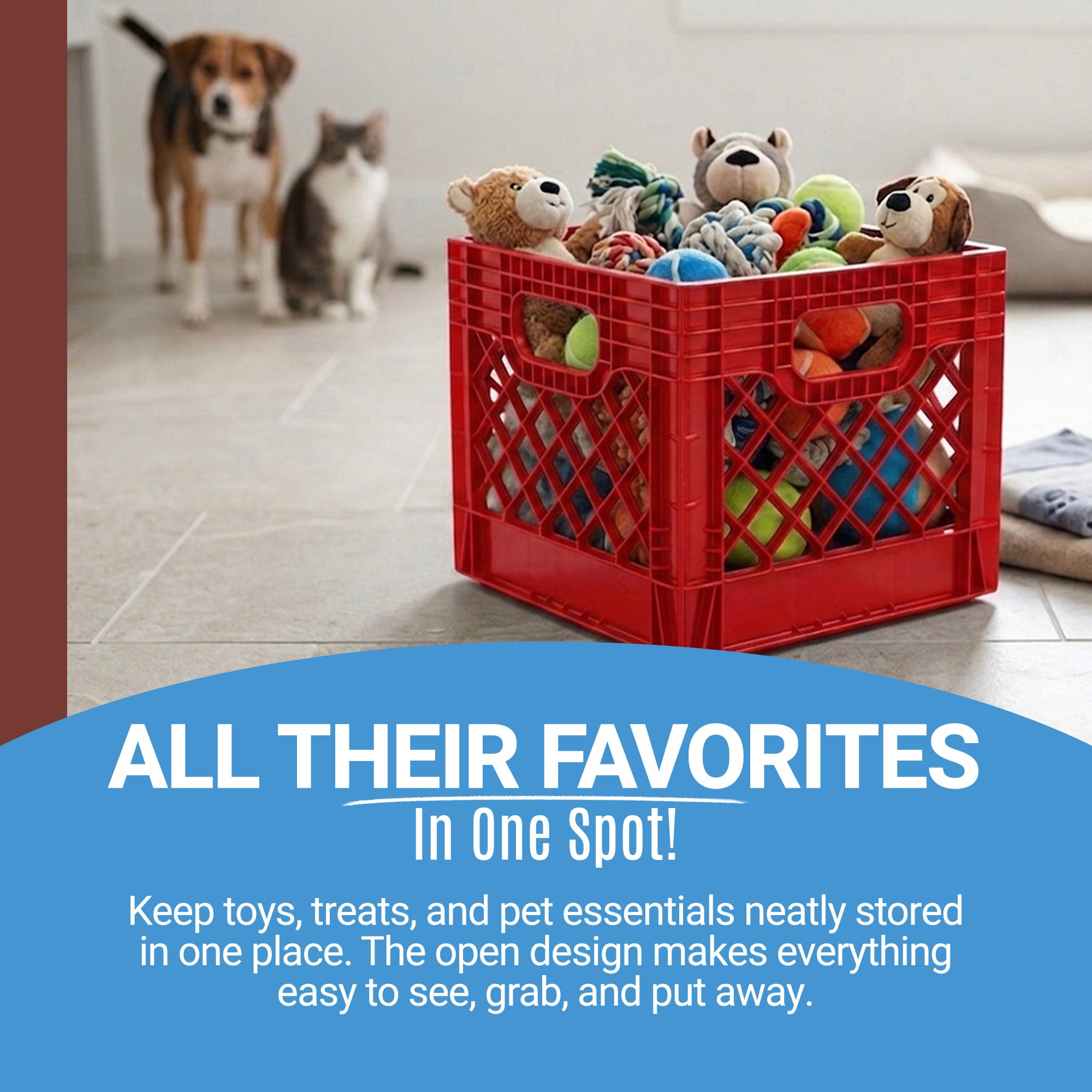 MIRAMAR Milk Crate, Stackable Plastic Storage with Handles, 16 Qt, Red, 2 Pack