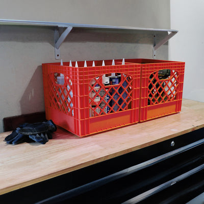 MIRAMAR Milk Crate, Stackable Plastic Storage with Handles, 16 Qt, Red, 2 Pack