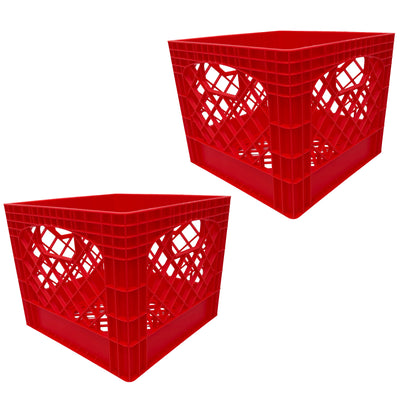 Mirapet Milk Crate, Stackable Plastic Storage with Handles, 16 Qt, Red, 2 Pack - VMInnovations