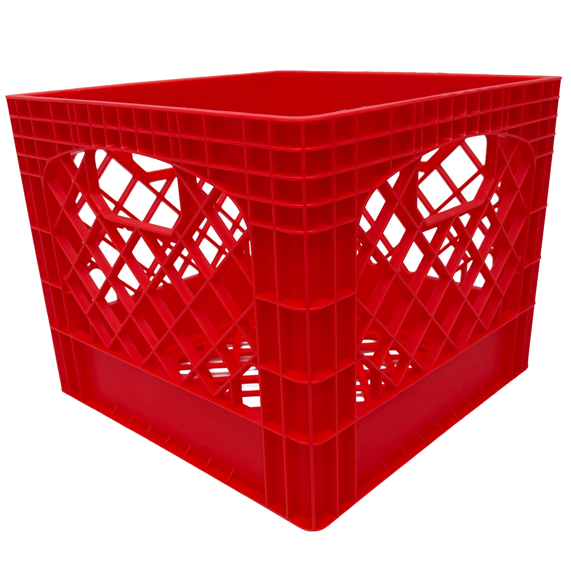 MIRAMAR Milk Crate, Stackable Plastic Storage with Handles, 16 Qt, Red, 2 Pack