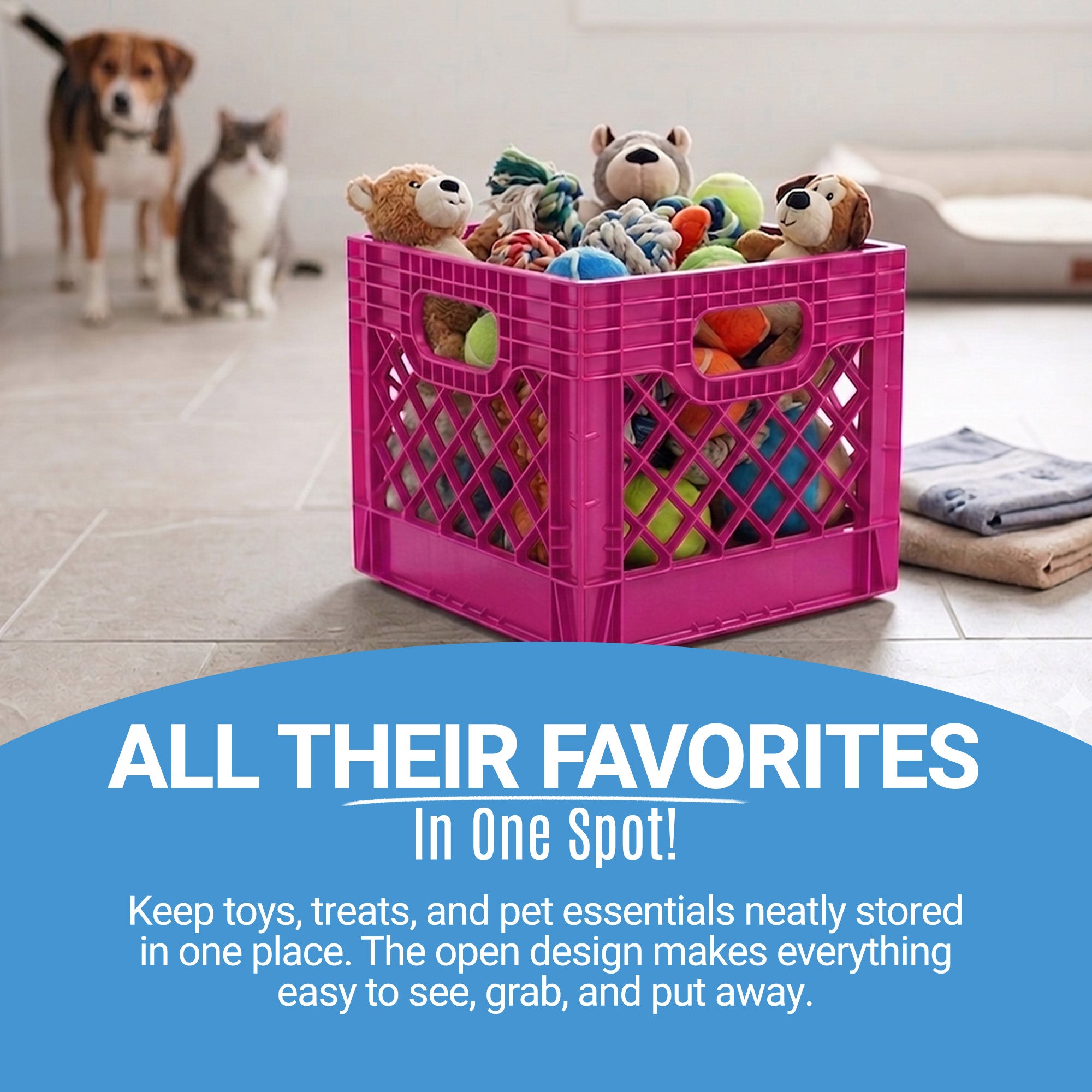 Mirapet Milk Crate, Stackable Plastic Storage with Handles, 16 Qt, Berry, 2 Pack - VMInnovations