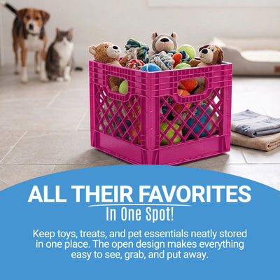 Mirapet Milk Crate, Stackable Plastic Storage with Handles, 16 Qt, Berry, 2 Pack - VMInnovations