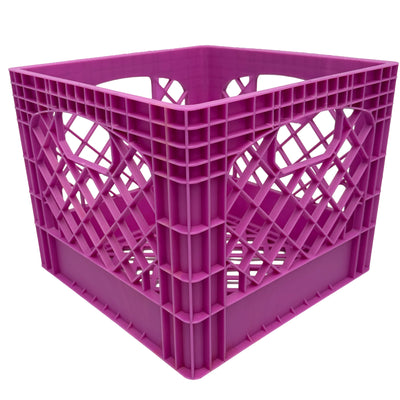 MIRAMAR Milk Crate, Stackable Plastic Storage with Handles, 16 Qt, Berry, 2 Pack - VMInnovations