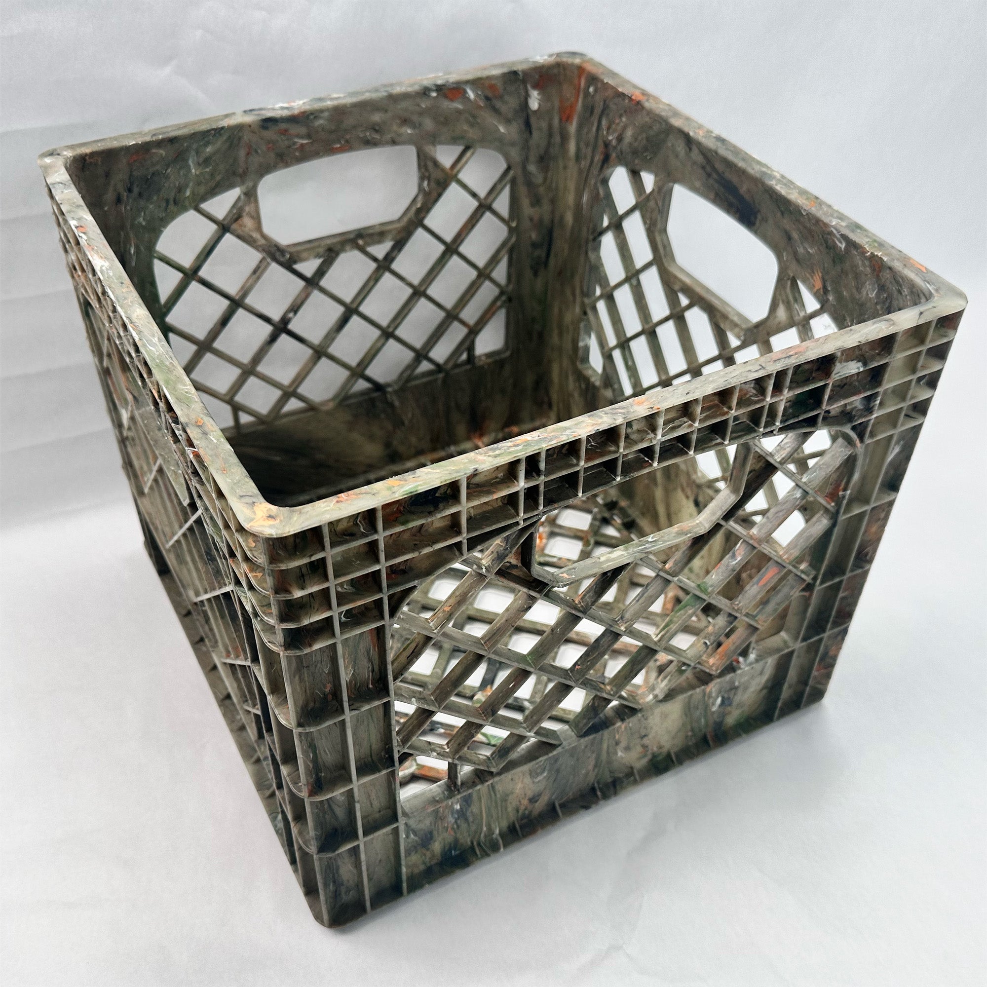 MIRAMAR Milk Crate, Stackable Plastic Storage with Handles, 16 Qt, Camo, 2 Pack
