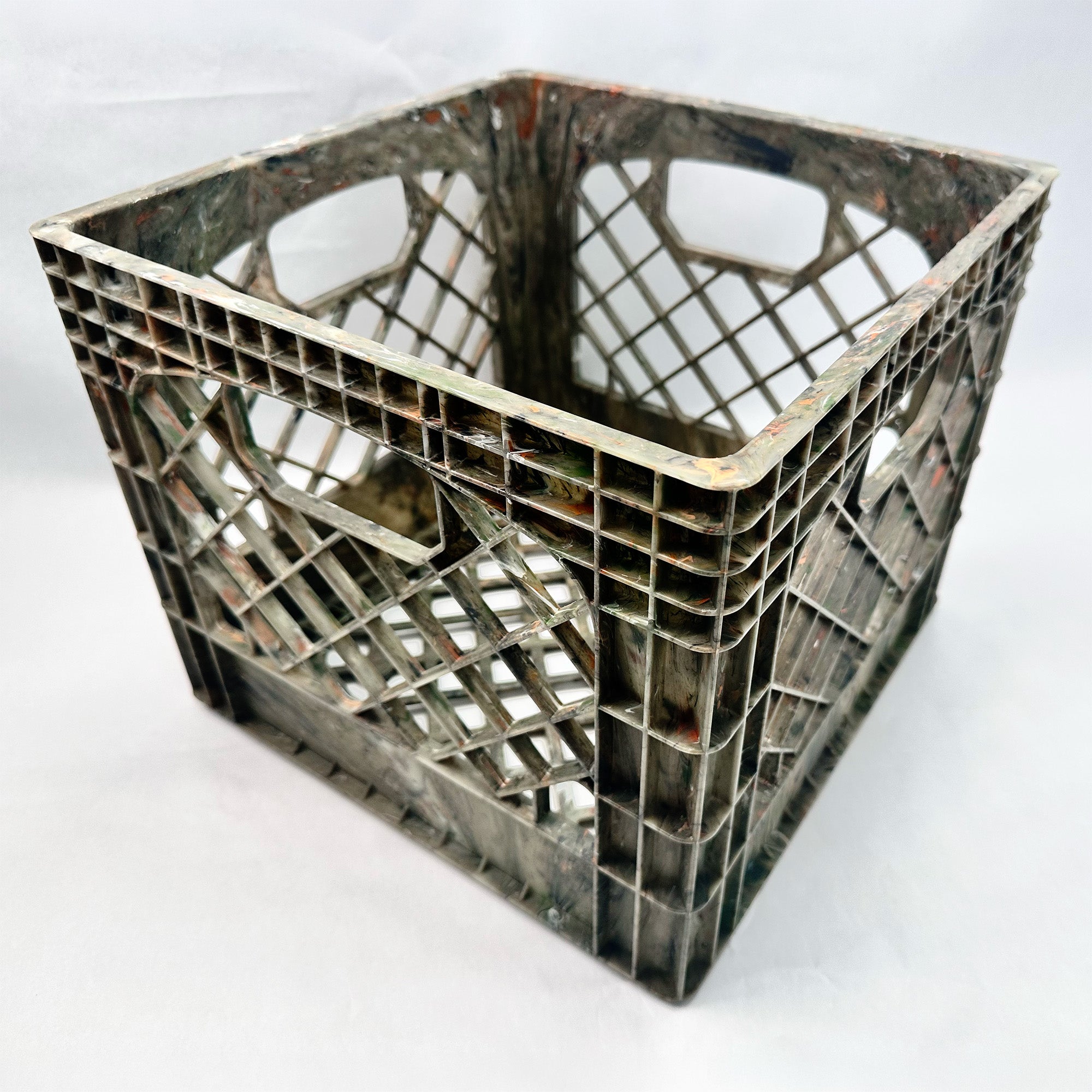 MIRAMAR Milk Crate, Stackable Plastic Storage with Handles, 16 Qt, Camo, 2 Pack