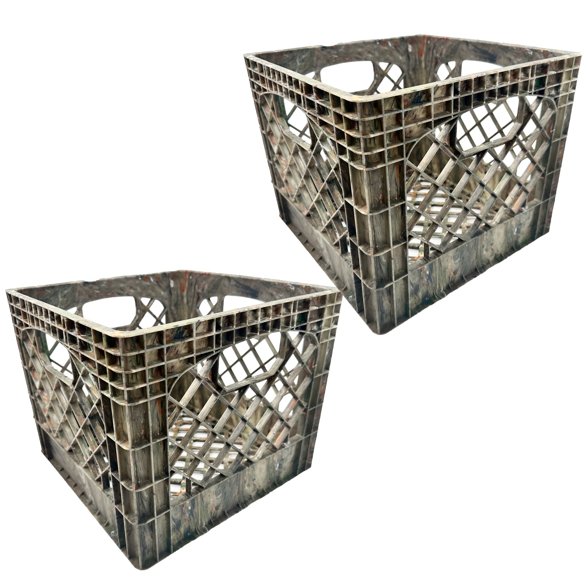 Mirapet Milk Crate, Stackable Plastic Storage with Handles, 16 Qt, Camo, 2 Pack - VMInnovations