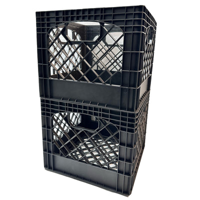 MIRAMAR Milk Crate, Stackable Plastic Storage with Handles, 16 Qt, Black, 4 Pack